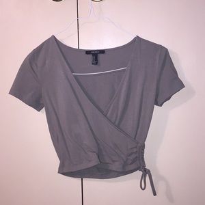 Olive Green Surplice Crop Top